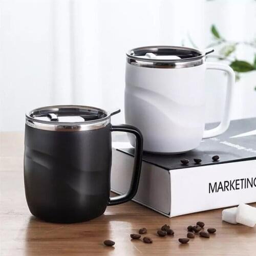 High Quality Creative Coffee Mug 400ml Stainless Steel Surface Cup with Lid Tea Milk Mug Double Insulated Cup School Office Home
