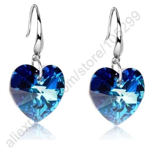 Wholesale Factory Price Pure 925 Sterling Silver Ocean Heart SWA Element Crystal Hook Earrings Jewelry