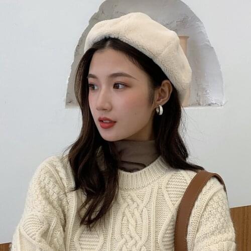 Womens Hat Winter Solid Color Bucket Cute And Warm Caps Women Girl Beret French Artist Warm Wool Winter Beanie Hat Berets Hat
