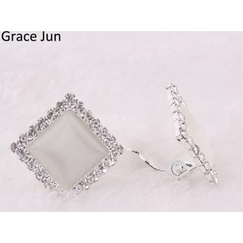 New Design Large Square Shape Rhinestone Opal Clip on Earrings Without Piercing for Women Party Elegant Fashion No Hole Ear Clip
