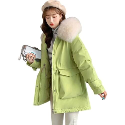 Winter Parker Womens Jacket New Fashion Fur Collar Hooded Cotton Padded Jacket Thicke Warm Snow Wear Student Cotton Clothing