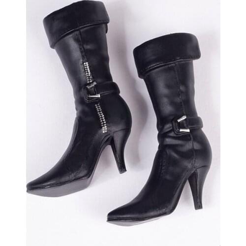 [1/6 Scale Shoes] Black Female Short Boots High-heeled Shoe For 12" Body