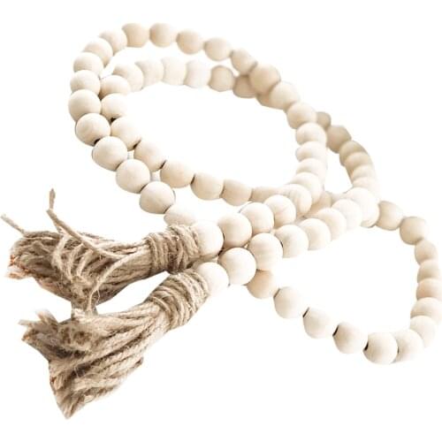 1pc Natural Sandal Wood Bead Garland With Tassels Farmhouse Beads Rustic Country Decor Prayer Beads Home Wall Hanging Decoration