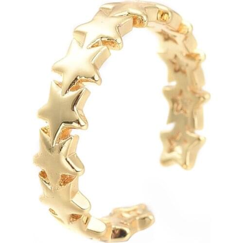 5pcs Gold Plated Adjustable Brass Cuff Rings Star Heart Open Rings for Women Wedding Party Engagement Trendy Jewelry Wholesale