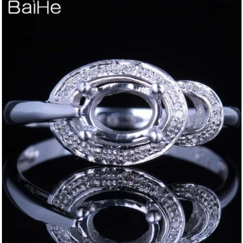 BAIHE Solid 14K White Gold Oval Women Trendy Fine Jewelry Elegant unique Semi Mount Vintage diamond semi-inlaid Ring