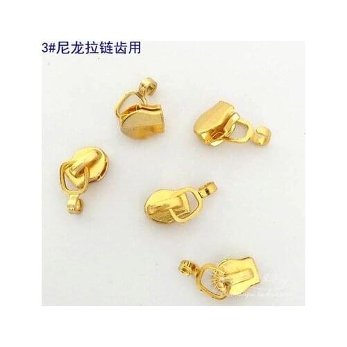 Free shipping 100pcs/lot 3# light gold color nylon zipper head zipper slider zipper pull head automatically luggage zipper head