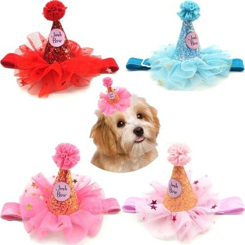 Free Sample Hot Selling Birthday Party Dog Hat Mesh Shiny Princess Party Hat Cute Pet Grooming Accessories Puppy Accessories