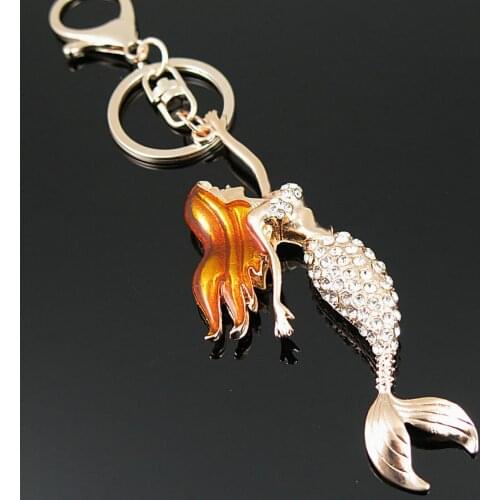 New Arrival Crystal Rhinestone Mermaid Wedding Key Chain Fashion Key Ring Car Keychain Metal Keyring Women Creative Jewelry