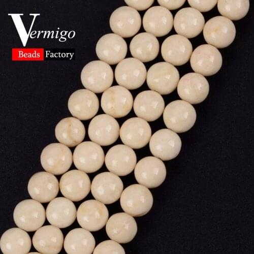 Natural Stone Beads Round White Fossils Jaspers Ball Loose Beads For Jewlery Making Diy Bracelet 15" Strand Perles Wholesale