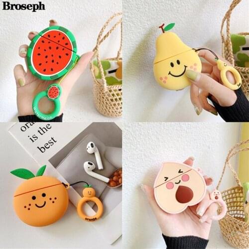 Case For Apple AirPods 2 1 Earphone Soft Silicone Case For Air Pods 2 Cute Cartoon Watermelon Peach Pear Cover With Finger Ring