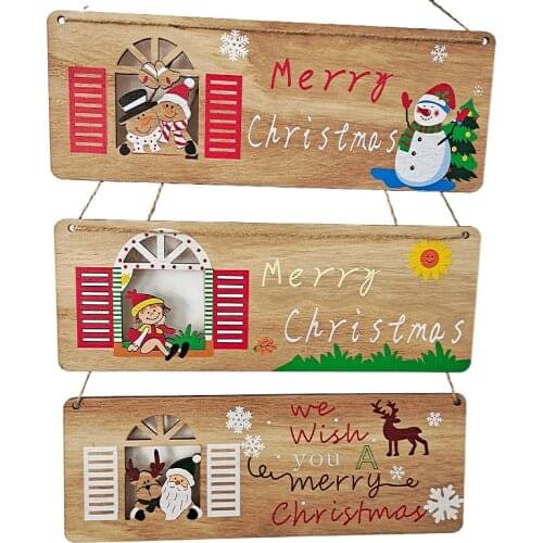 Wooden Plaque Hanging Pendants Christmas Decorations Home Decorative Santa Claus Merry Christmas Tree Ornaments New Year Natale