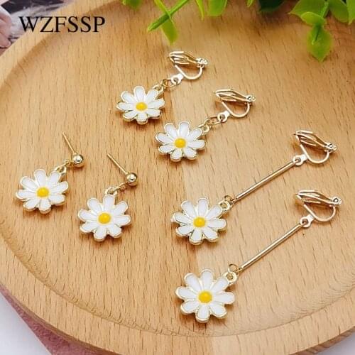 1 Pair Long Short Daisy Sunflower Cherry Blossom Dangle Earrings For Women Vintage Cute Flower Drop Earrings Jewelry Accessories
