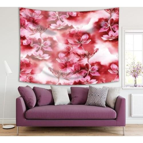 Tapestry Cherry Blooms Sakura Blossom Springtime Japanese Nature Romantic Art Printed Pink White