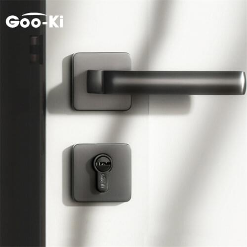 Goo-Ki Carpathian Gray Zinc Alloy Door Handle Interior Square Bedroom Door Lock Split Silent Door Lock for Furniture Hardware