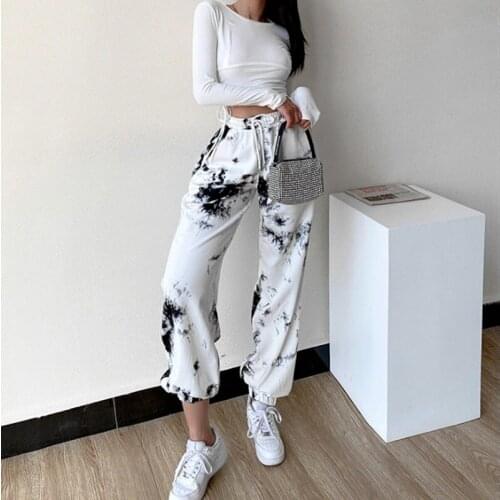 HOUZHOU Streetwear Tie Dye Sweatpants Women Baggy Korean Style White Sports Pants Plus Size Joggers Casual Trousers 2021 New