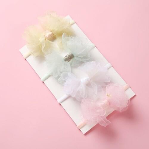 Korean Floral Bow Flower Net Yarn Baby Headband Handmade Elastic Hair bands Cute Headwear Toddler Baby Girl Hair Accessories