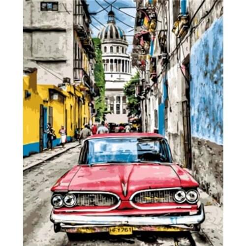 Painting By Numbers Dropshipping 40x50cm Street Red Car Landscape Decor Posters and Prints Modern Living room Artwork Picture