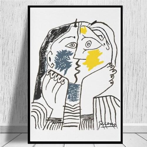 Pablo Picasso The Kiss 1979 Artwork Wall Art Canvas Painting Cartoons and Prints Living Room Home Decoration Mural Gifts