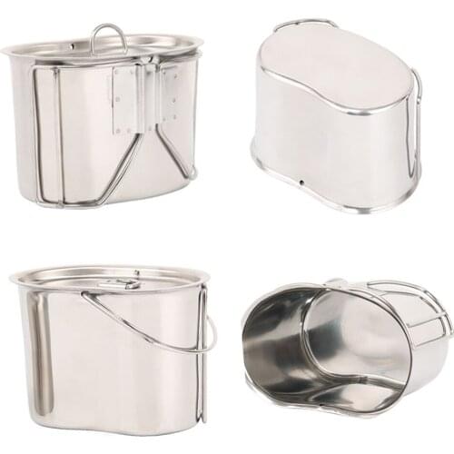 Camping Cookware Stainless Steel Canteen Cup Hanging Pot with Wood Stove Set for Outdoor Survival Backpacking Hiking Picnic