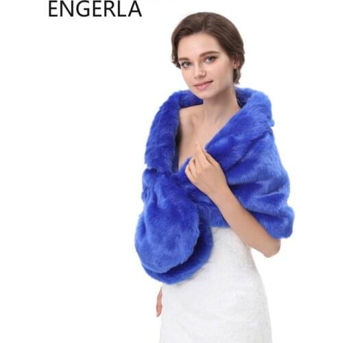 2021 Hot Sale Fashion Elegant Warm Faux Fur Royal Blue Wedding Wrap Shawl Bridal Fur Cape Coat Prom Evening Gown Fur Shawl