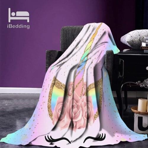 Hot Rainbow Unicorn Fleece Throw Blanket Print on Demand Flannel Blankets for Sofa Customized DIY Dropshipping