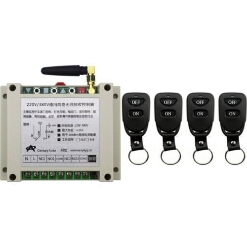 AC220V 250V380V 30A 2CH Remote Control Light Switch Relay Output Radio Receiver Module and 4 pcs Belt buckle Transmitter Price