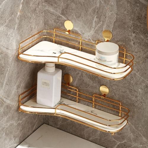 European Style Marble Storage Tray Luxury Ceramic Bathroom Supplies Storage Metal Rack Can Be Wall-mounted Cosmetic Storage Deco