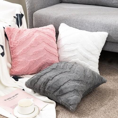 Rabbit Fur Bedroom Living Room Plain Sofa Cushion Cover Decorative Solid color Pillowcase Throw Pillow Covers 45X45