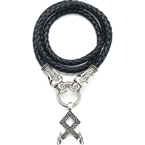 Nostalgia Viking Dragon Head Norse Runes Othila Algiz Jera Wolf Amulet Odin Raven Pendant Necklace Sautoir Femme Long Wicca