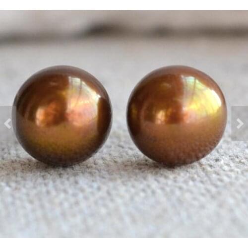 New Arrival Real Pearl Earring AAA 10MM Brown Freshwater Pearl Stud Earrings Wedding Bridesmaid Gift Jewelry S925 Silver Jewelry