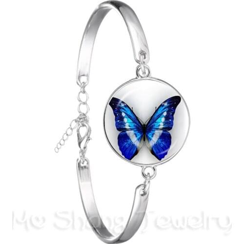 New Beautiful Purple Butterfly Bracelet Art Picture 18mm Glass Cabochon Dome Silver Plated Bangle For Women Creative