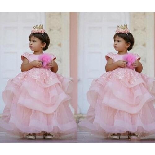 Formal Flower Girl Dresses Tiered Skirts Special Occasion For Weddings Floor Length Kids Pageant Gowns Appliques Communion Dress
