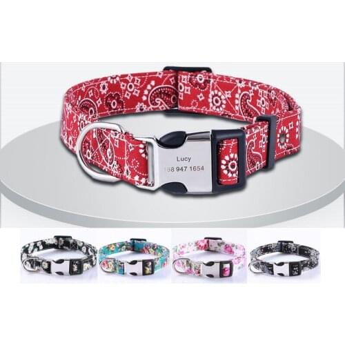 Personalized Nylon Dog Collar Custom Engraved Dog Tag Collar Adjustable Pet Puppy Cat Name ID Collars For Medium Large Dogs Pug