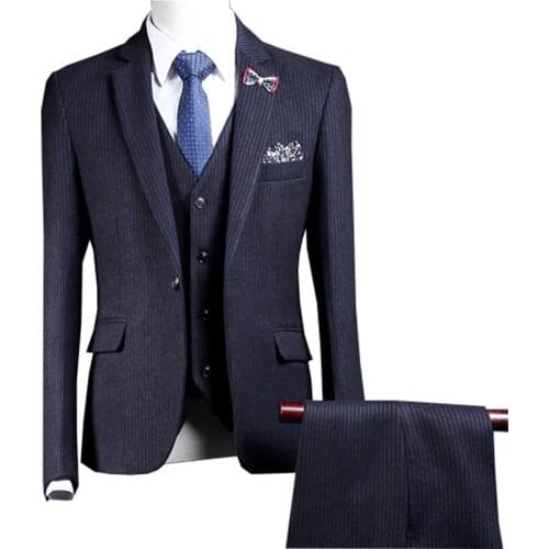 Jacket+Pants+Vest) Suit Men Suit 3 Piece Slim Fit Wedding Business Wear Formal Men Suit Black Elegant Costume size S-5XL