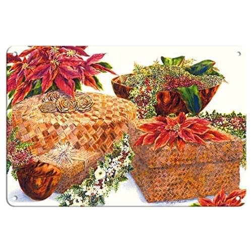 Gifts of The Season - Hawaiian Poinsettias - Lauhala Baskets Metal Tin Sign
