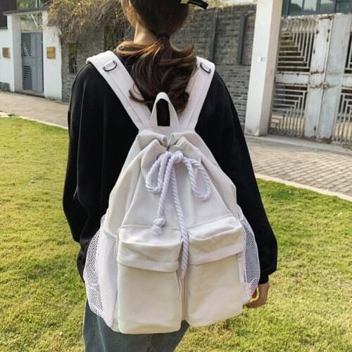 Retro Drawstring Unisex Backpack Pure Color Canvas Girl Net Bag Backpack College Simple School Bag Large Capacity Travel Man Bag