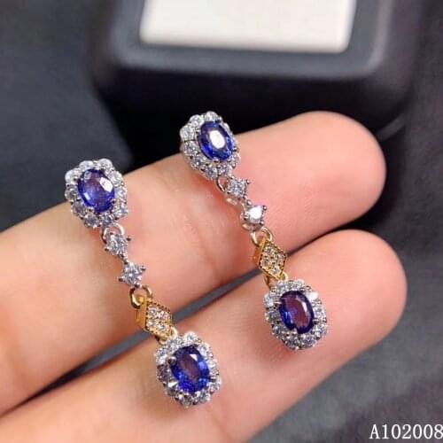 KJJEAXCMY fine jewelry 925 sterling silver inlaid natural sapphire ear studs vintage ladies earrings support testing