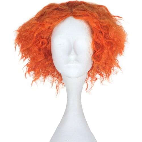 Alice in Wonderland 2 Mad Hatter Cosplay Halloween Short Curly Wigs Tarrant Hightopp Orange Heat Resistant Synthetic Hair Wig