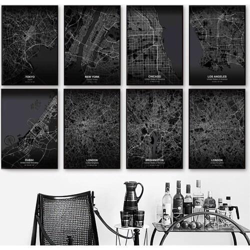 Tokyo Chicago Dubai London New York Map Wall Art Canvas Painting Nordic Posters And Prints Wall Pictures For Living Room Decor