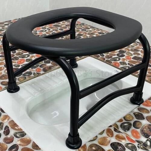 Bold thickened stainless steel toilet chair household anti-rollover simple mobile toilet seat squatting toilet