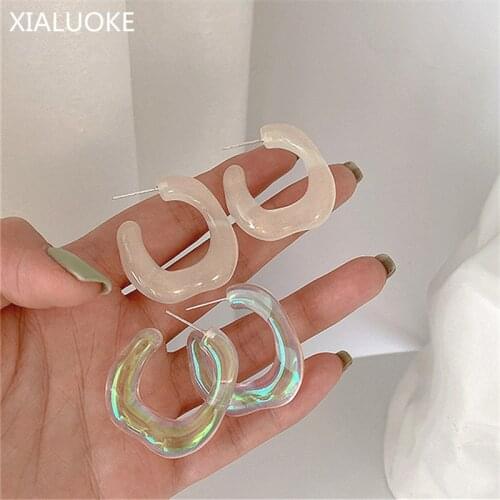 XIALUOKE S925 Needle Retro C Transparent Color Resin Stud Earrings For Women Temperament Elegant Joker Earring Fashion Jewelry