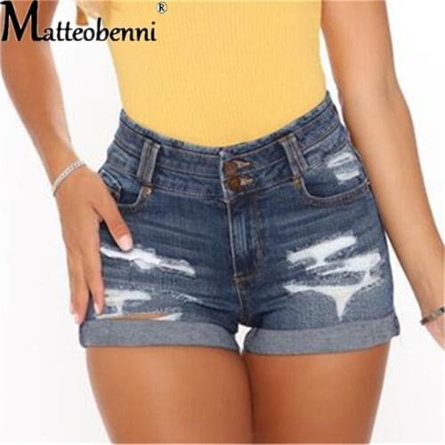 Womens Denim Shorts Ripped Prints Fashion High Waist Blue Casual Summer Shorts Jeans For Women Feminino Chic Hot Ladies Bottom