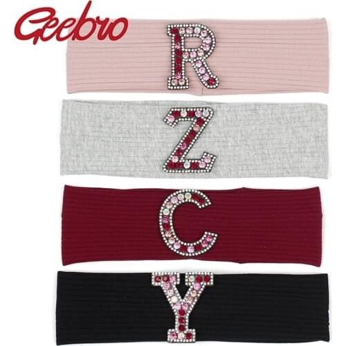 Women Multi-color Rhinestones letter Cotton Ribbed headbands 2020 Summer Casual Fashion hairbands ladies Girls hair Accessories