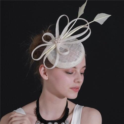 Ivory Sinamay Wedding Headpiece Women Party Hats Elegant Ladies Fascinators Headwear Linen Hair Accessories Derby Fedora SYF468