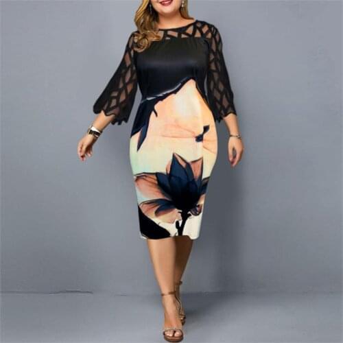 Dress Plus Size Women Summer Casual Basic Flowers Butterfly Lace See Through Mesh Patchwork Half Sleeve Midi Dresses Ladies