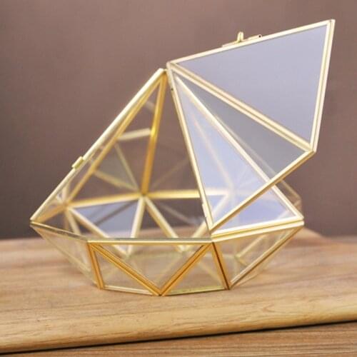 Handmade Gold Open Glass Geometric Terrarium Brass Diamond Succulent Fern Moss P
