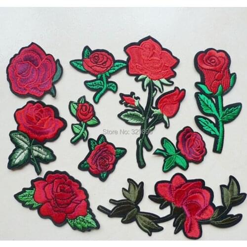 1 Pcs Rose Flower Embroidered Iron on Patches for Clothing DIY Stripes Sewing Badges Hat Garment Apparel Accessories Decoration