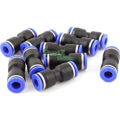 10pcs 2 Way Straight Push In Pneumatic Union Quick Release 1/4" Tube Fittings