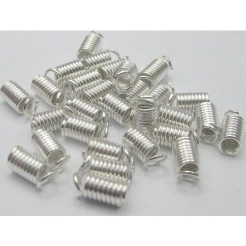 100 Silver-plate Plated Coil End Crimp Beads Fasteners Connector 5X9mm Finding