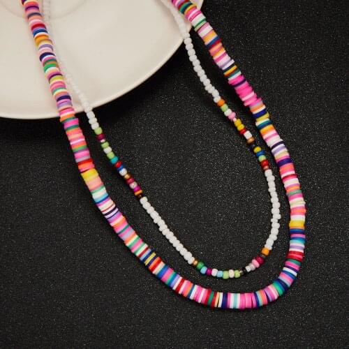 2pc/set Simple Cute Beads Soft Pottery Strand Necklace Choker For Women Bohemia Colorful Pearls Beads Party Short Clavicle Chain